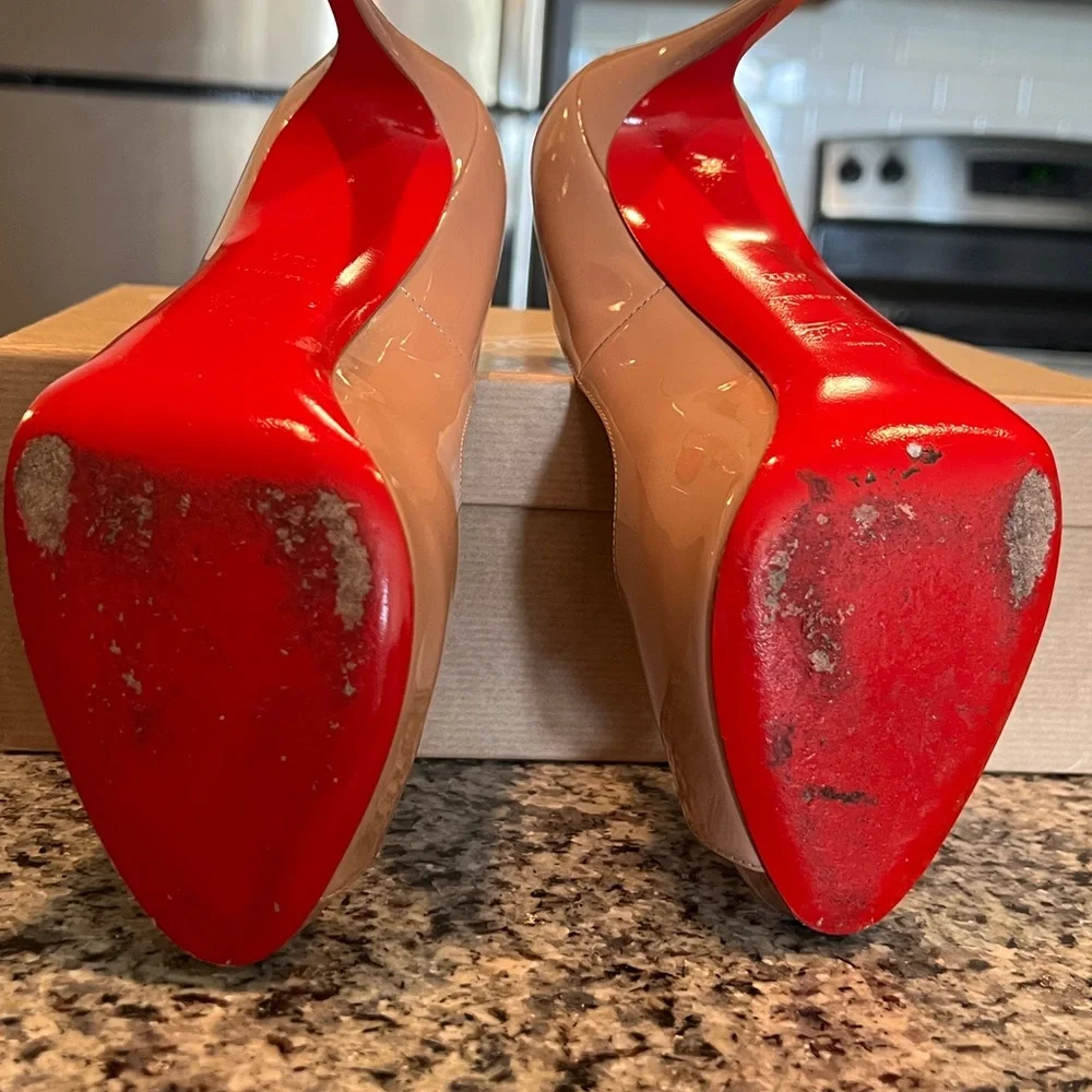 Christian Louboutin Beige and Red Stiletto Heels - Picture 7 of 10